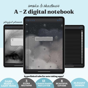 A-Z Digitales Notizbuch: Rauch und Schatten Thema, verknüpfte Tabs (Digitaler Download)