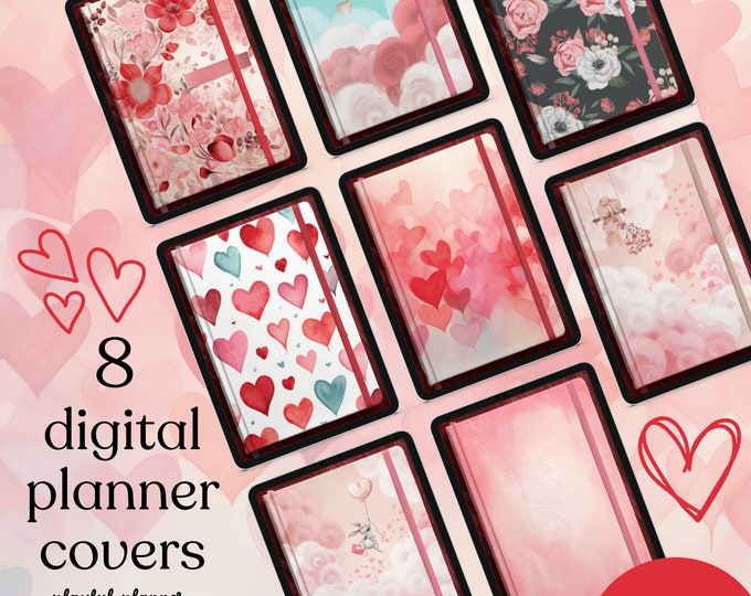 8 Valentine's Day Digital Covers for Planners, Notebooks, or Journals - Portrait