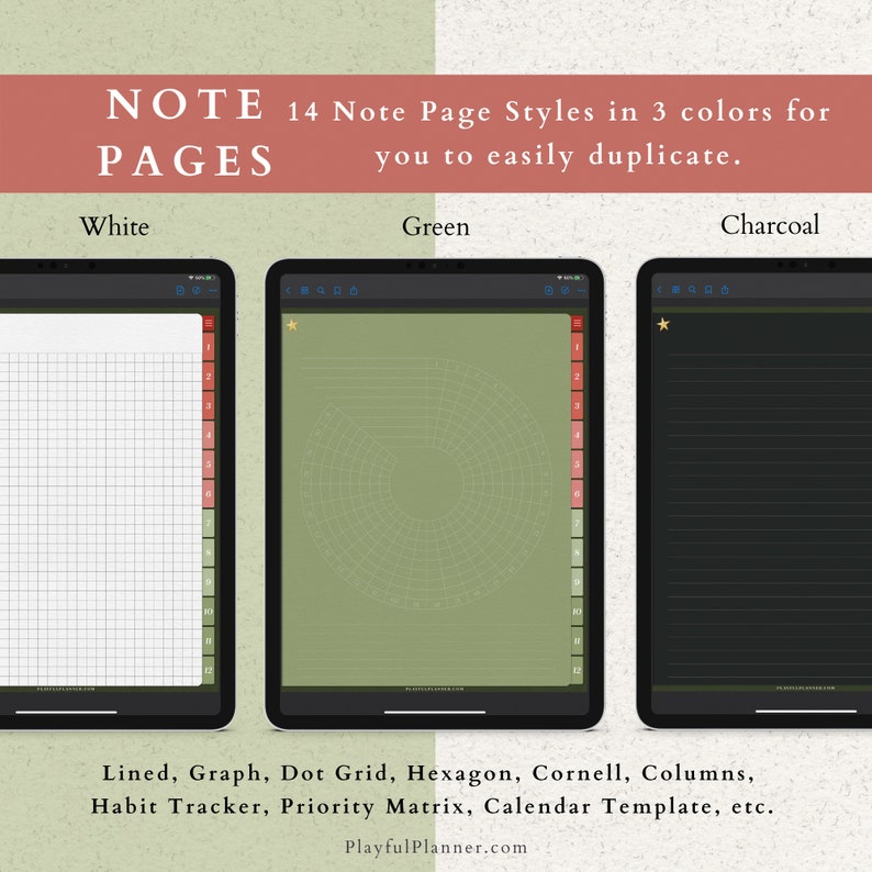 Cuaderno Digital de 12 Materias con Pestañas con Hipervínculos, 14 Diseños de Páginas de Notas, Cuaderno Navideño para Planificar las Fiestas, Modo Oscuro y Páginas Blancas imagen 9