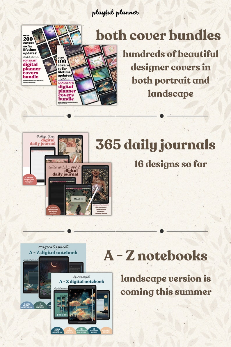 Digital Planner Lifetime Bundle Daily Journal Dated Undated Planners A-Z Notebooks Portrait and Landscape Covers Stickers image 6