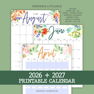 2026-2027 水彩カレンダーセット：月間、永久カレンダー、学術カレンダー（編集可能なPDFダウンロード、A4/レターサイズ）