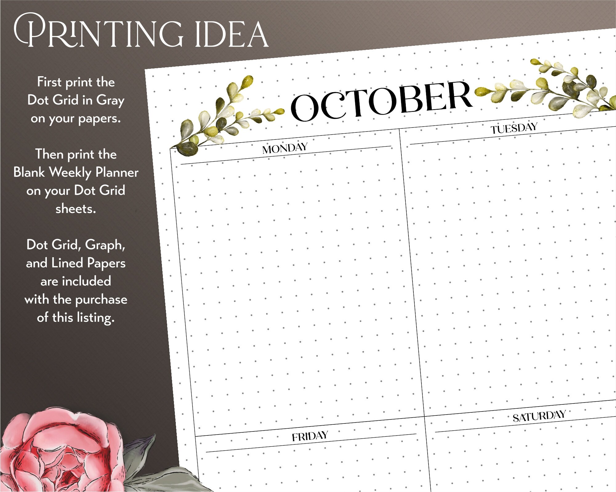 Botanical Weekly Planner Printable: Undated A5 A4 Letter (editable PDF ...