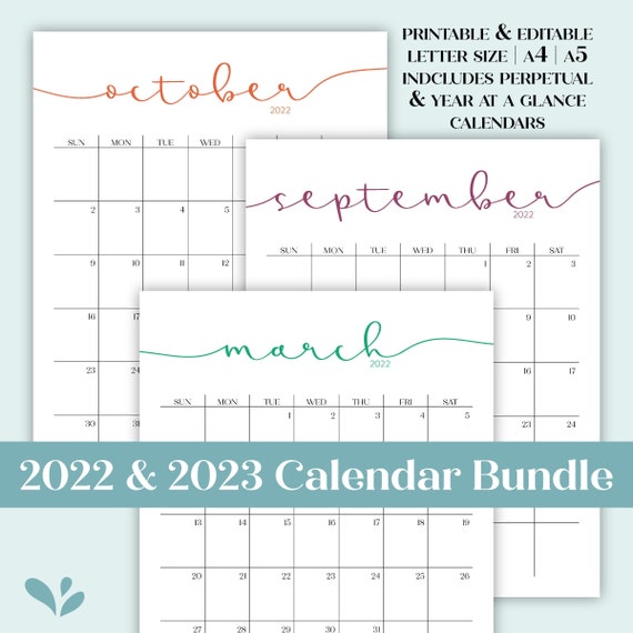 2022 2023 calendar bundle printable editable portrait etsy australia