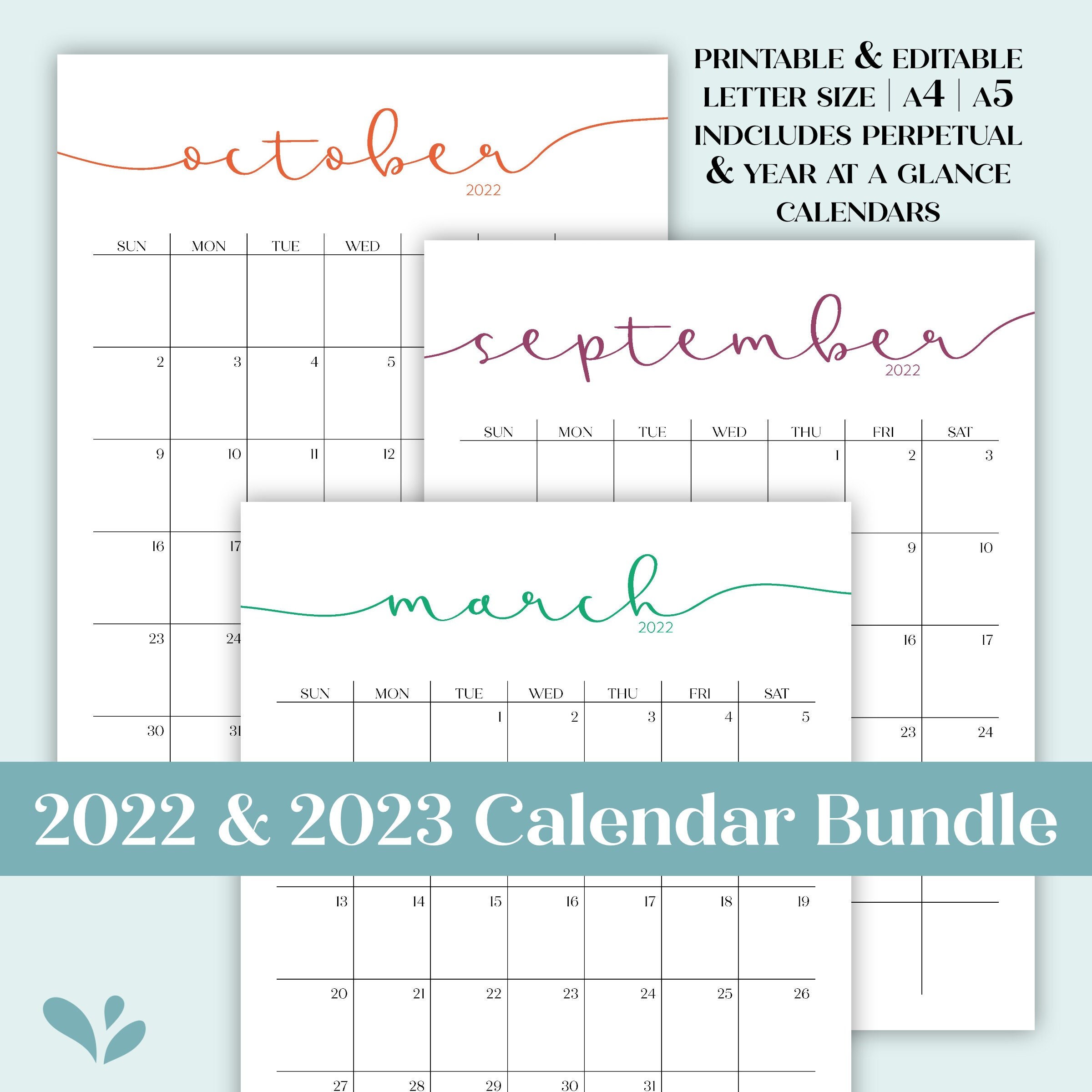 2022 2023 Calendar Bundle Printable Editable Portrait | Etsy Canada