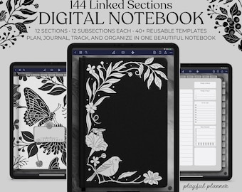 Digital Notebook | 144 Sections | 40+ Templates, Trackers, and Checklists | iPad Journal | Hyperlinked PDF