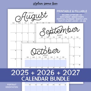 2026-2027 Calendar Bundle Printable: Monthly, Academic, Perpetual (A4 + Letter Size) (Digital Download)