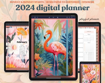 2024 Bright Future Dated Digital Planner includes Weekly & Daily Pages, Goals, Finance, Health, and Notes Sections, 8 Cover Designs Portrait