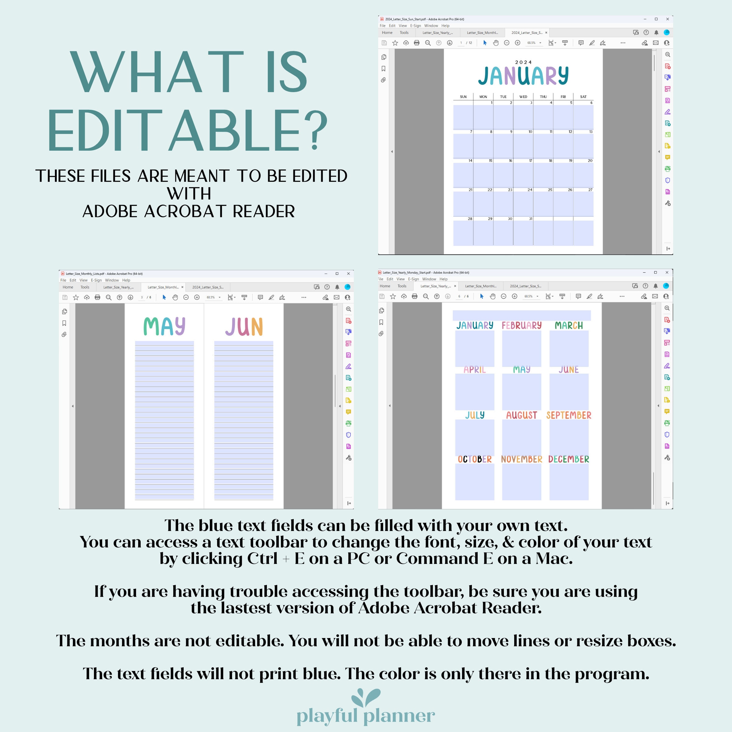 2024 2025 Calendar Bundle Printable Editable Portrait Monthly