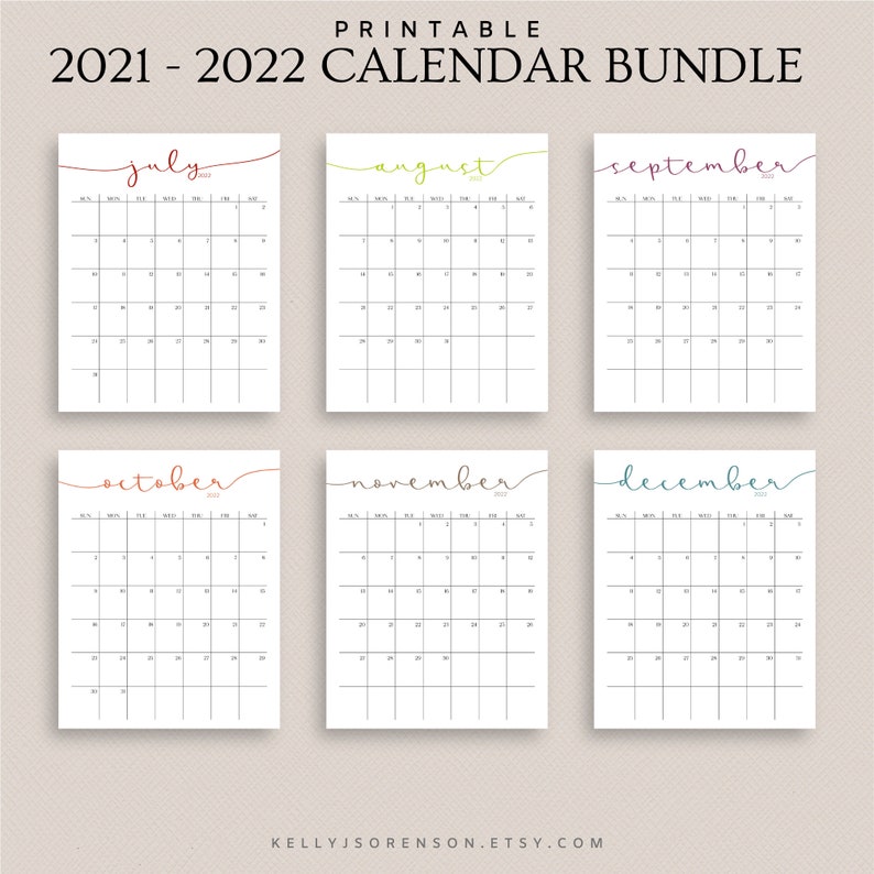 2021 2022 calendar bundle printable editable portrait etsy