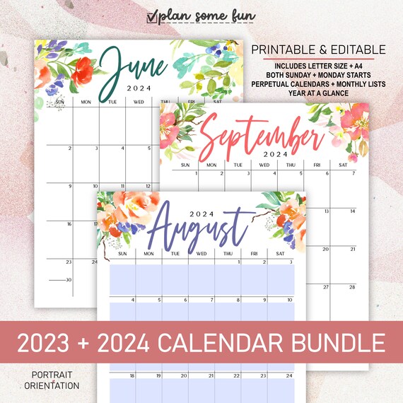 2023 2024 Printable Editable Calendar Bundle Includes Monthly - Etsy