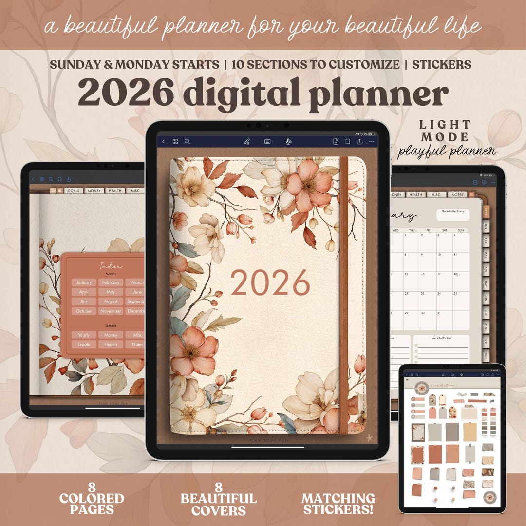 2026 Cozy Autumn Floral Digital Planner: Goodnotes Sidecar Stickers ...