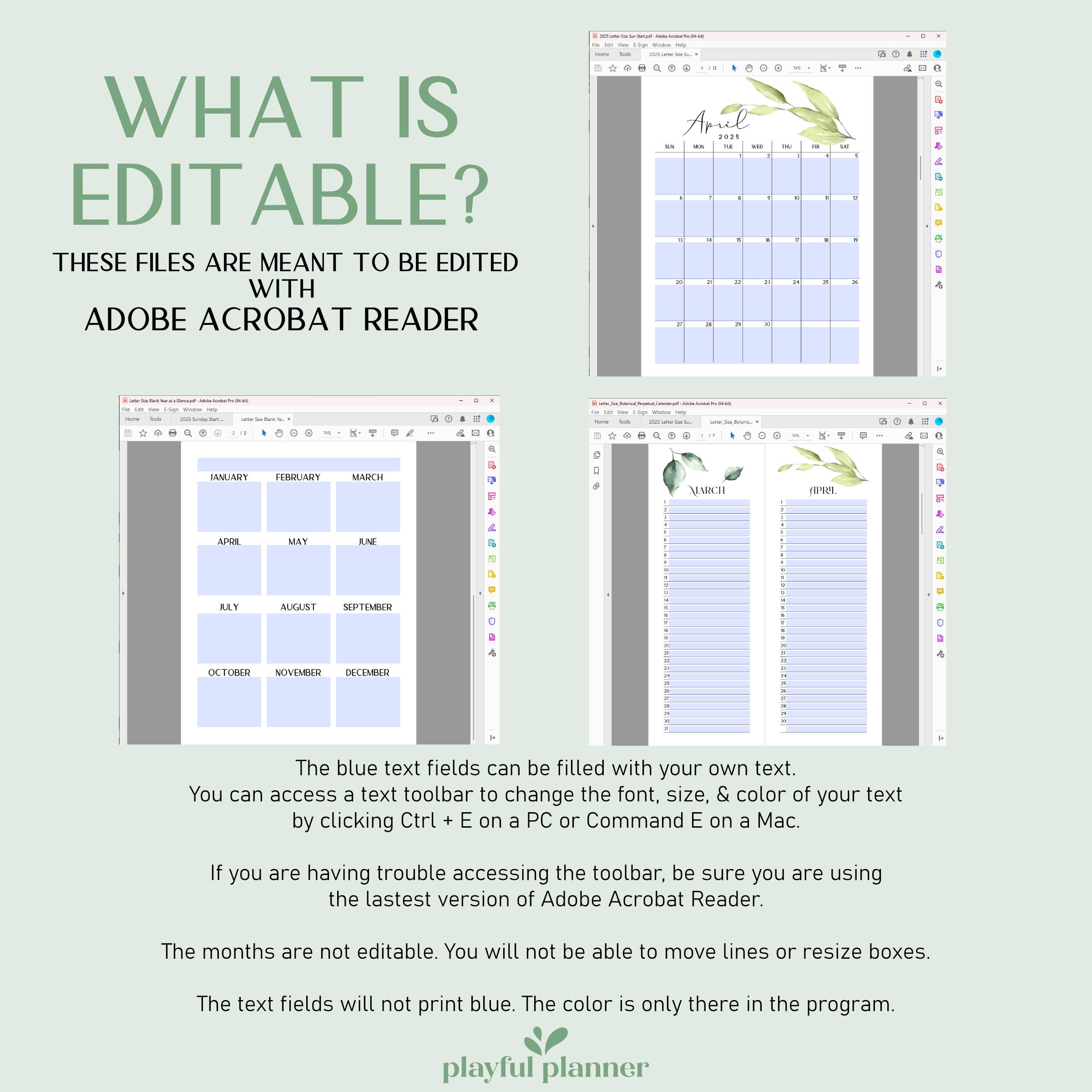2025 2025 Calendar Bundle Printable Editable Portrait Monthly