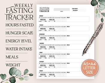 Intermittent Fasting Tracker Printable Planner Insert | Track Weight, Water, Meals, Energy Levels | Includes in sizes A5 A4 & Letter