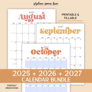 Calendários 2025, 2026 e 2027 | Calendários mensais, perpétuos e anuais para impressão e edição, para estudantes, escolas e professores