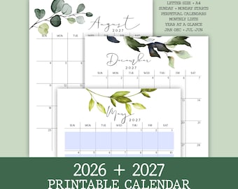 2026-2027 Botanical Calendar Bundle: Printable Monthly Planners (Editable PDF Digital Download)