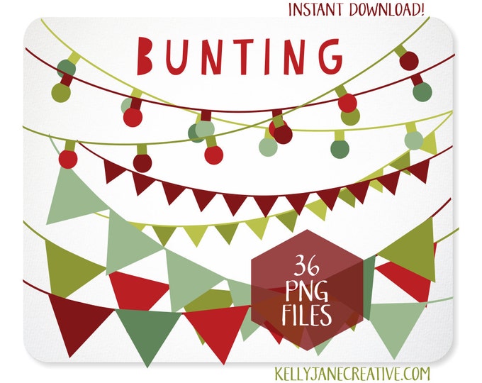 Christmas Clipart Bunting & Strings of Lights - INSTANT DOWNLOAD