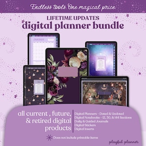 Digital Planner Lifetime Bundle: Dated + Undated Planners, Journals, Notebooks, Stickers, Goals, Finance, & Self Care