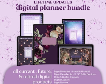 Digital Planner Lifetime Bundle: Dated + Undated Planners, Journals, Notebooks, Stickers, Goals, Finance, & Self Care
