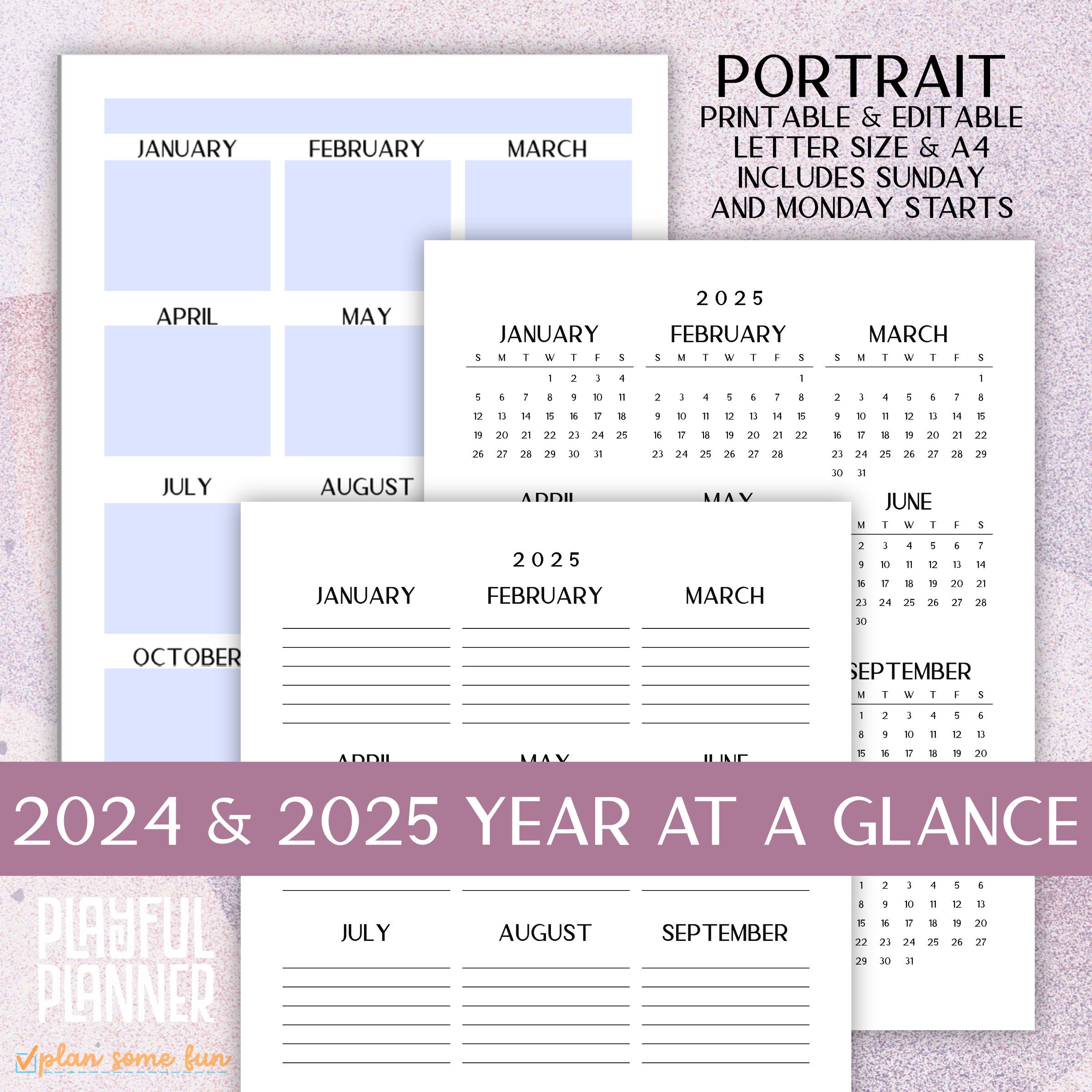 2023 2024 2025 Year at a Glance Editable Printable Yearly Agenda