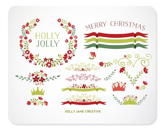 Holiday Garden Christmas Clipart set | Botanical Christmas | Holiday Greenery