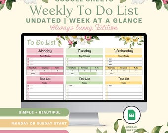 Weekly To Do List Google Sheets | Daily Tasks Checklist | Amethyst Floral Edition