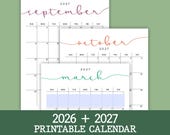 2026-2027 Calendar Bundle: Printable Monthly Portrait Calendars (Editable PDF Download