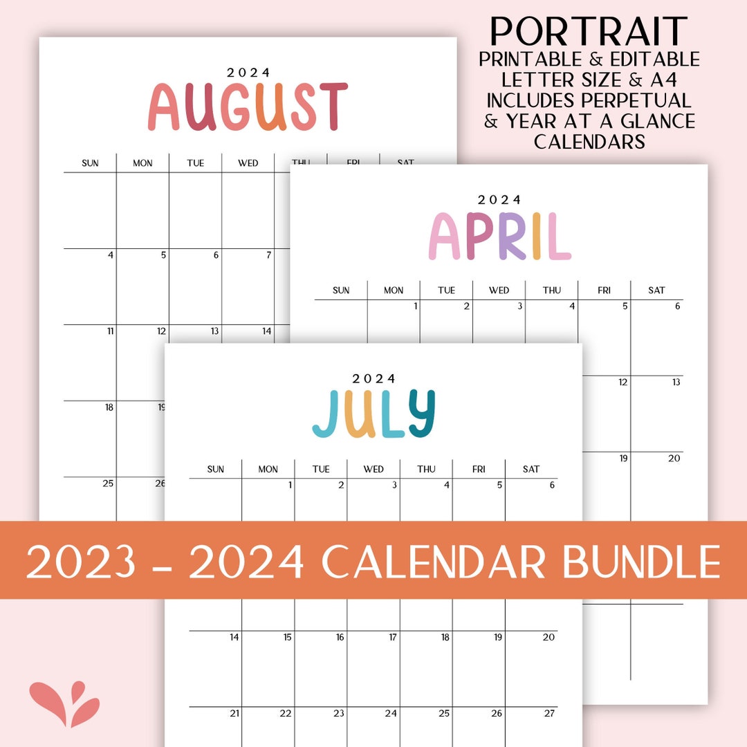 2023 2024 Calendar Bundle  Printable Editable Portrait
