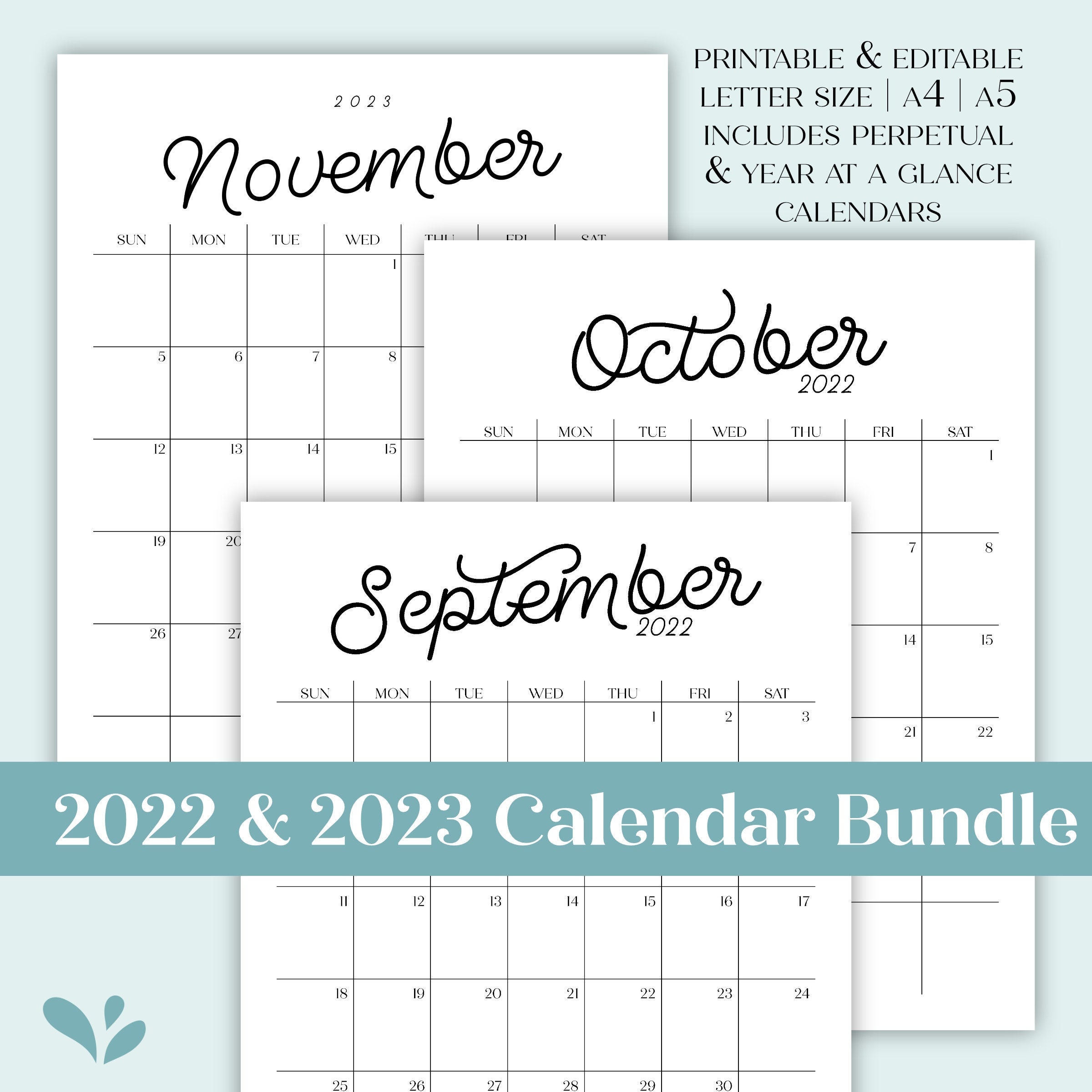 2022 2023 calendar bundle printable editable portrait etsy ireland