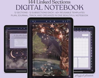 Digital Notebook | 144 Sections | 40+ Templates, Trackers, and Checklists | iPad Journal | Hyperlinked PDF