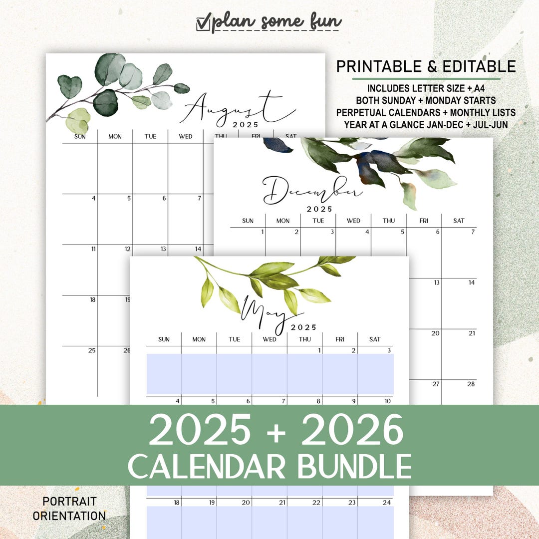 2025 2026 Calendar Bundle Printable Editable Portrait Monthly Calendars, Perpetual Calendars, & Year at a Glance - Etsy 2025-2026-calendar-bundle-printable-editable-portrait-monthly-calendars-perpetual-calendars-year-at-a-glance-etsy
