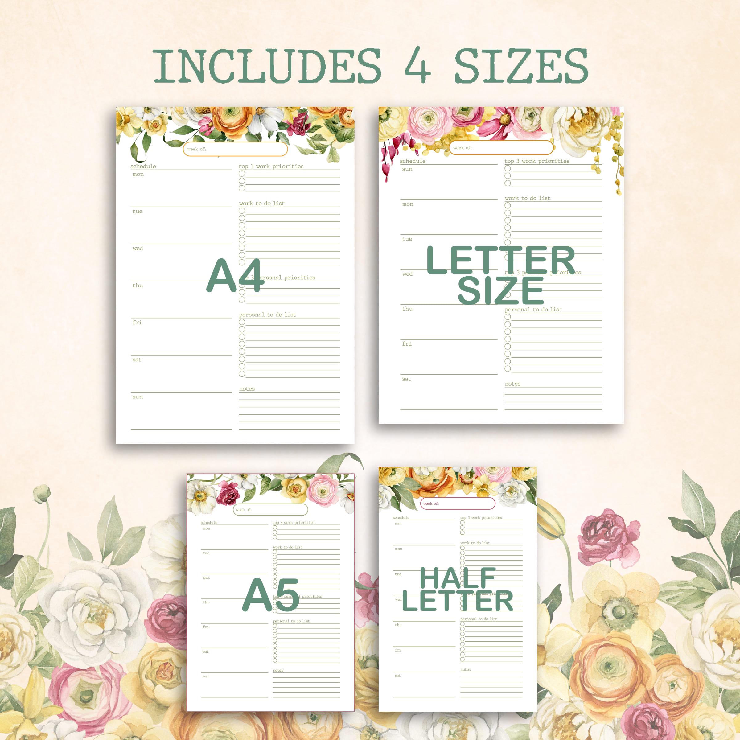 Printable Weekly Planner PDF: Fillable Work Schedule, A4 A5 Letter ...