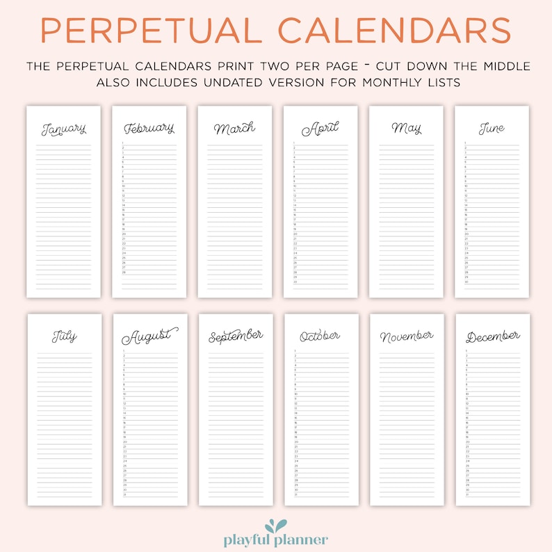 2024 2025 Calendar Bundle Printable Editable Portrait Monthly, Year at a Glance, Academic, and Perpetual Calendars A4 Letter Size BSCP1 image 6