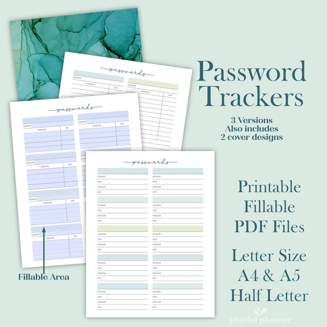 Printable Password Tracker: Fillable PDF, A4 A5 Letter Size - Etsy