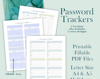 Printable Password Tracker: Fillable PDF, A4 A5 Letter Size