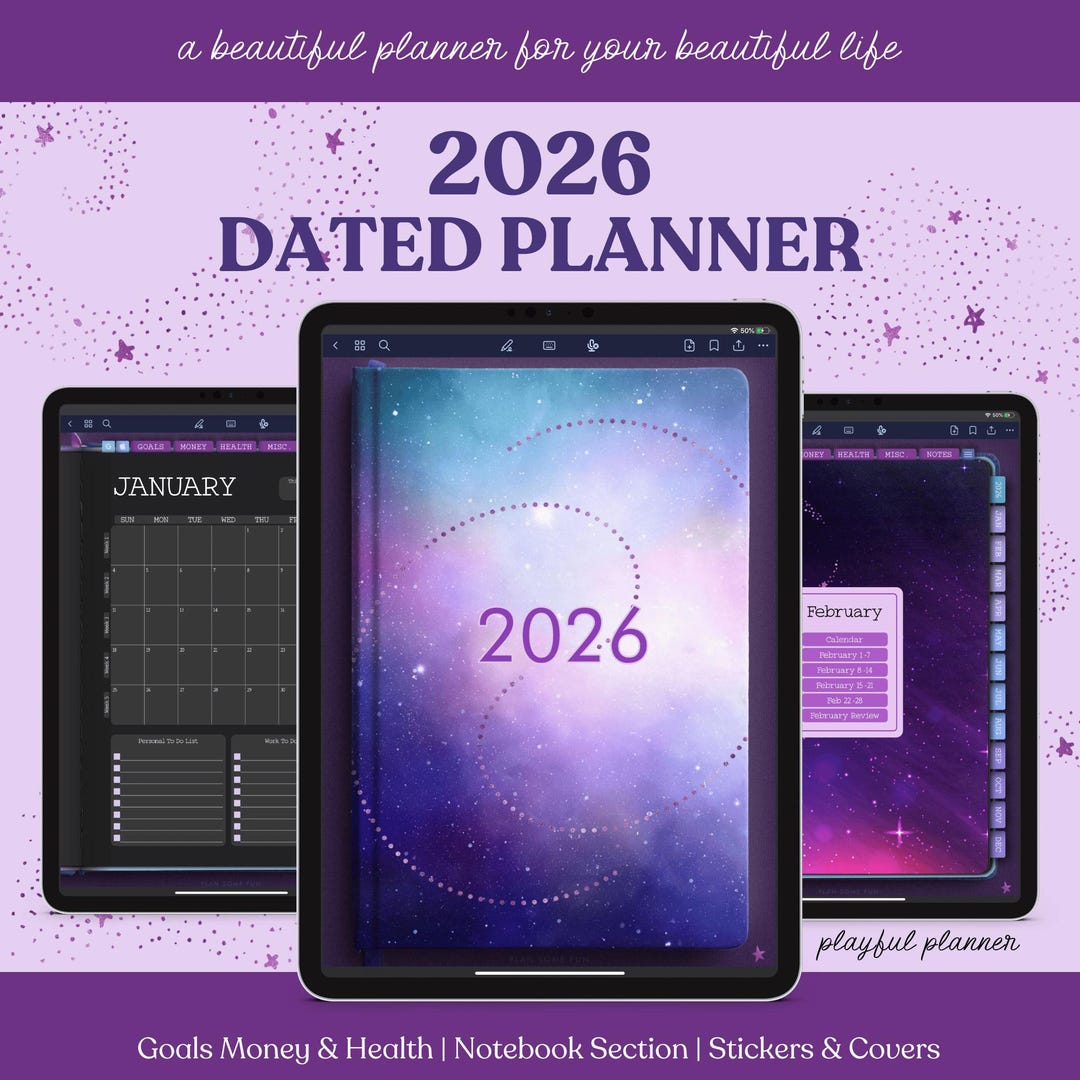 2026 Dark Mode Digital Planner Swirling Galaxy & Stars - Etsy