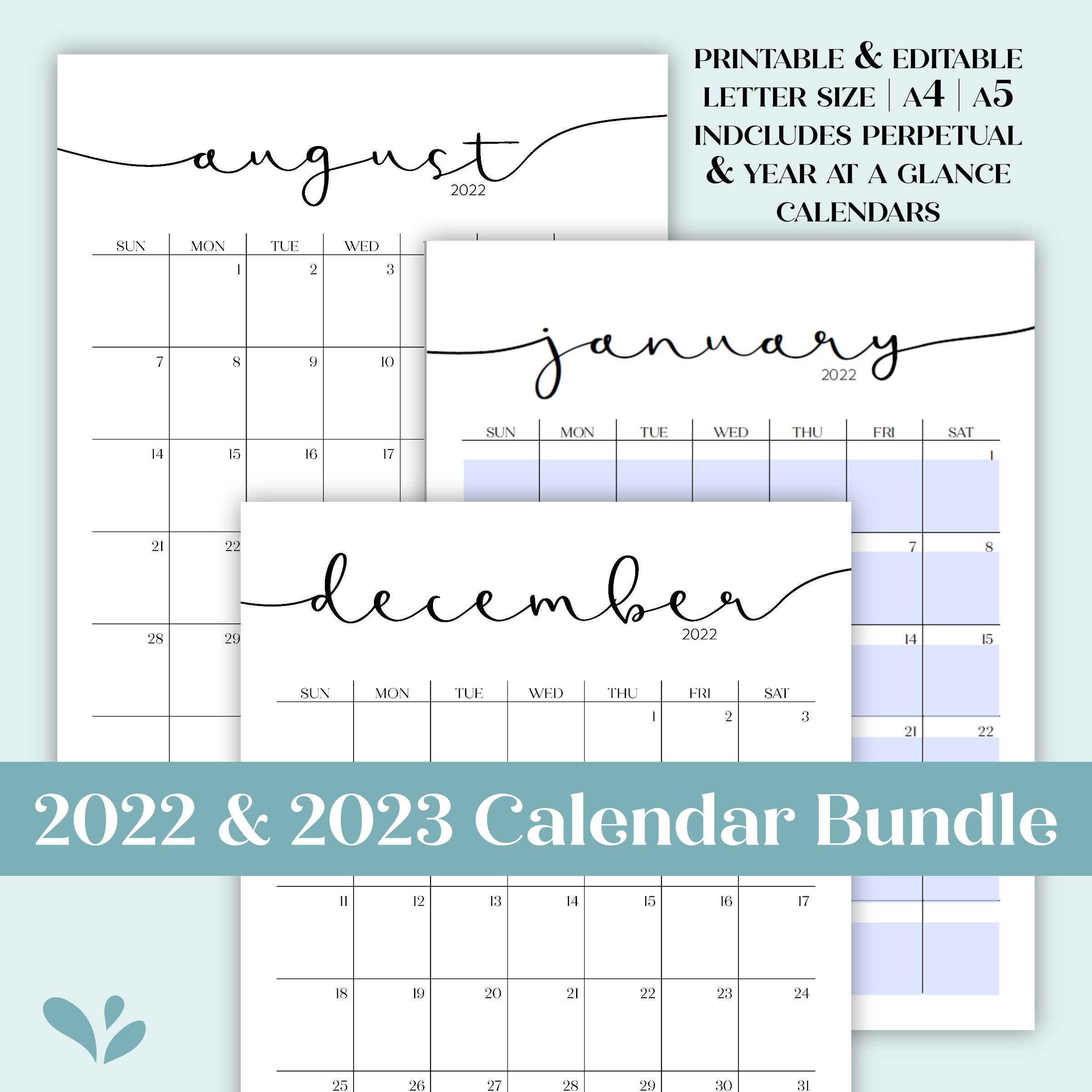 Blank Editable Calendar 2023 2022 2023 Calendars Printable Editable Portrait Monthly | Etsy Ireland