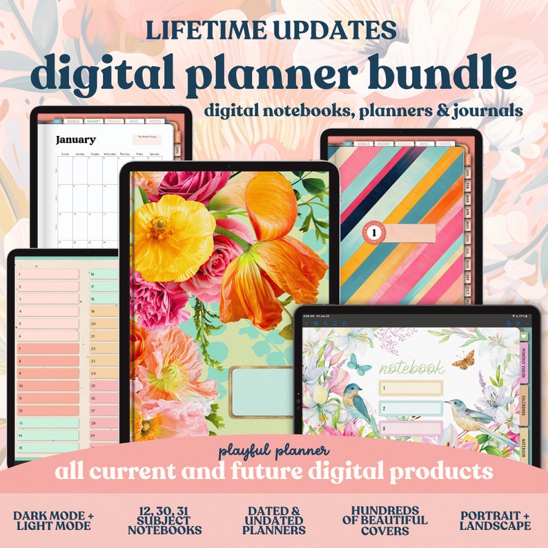 Digital Planner Lifetime Bundle Daily Journal Dated Undated Planners A-Z Notebooks Portrait and Landscape Covers Stickers image 9