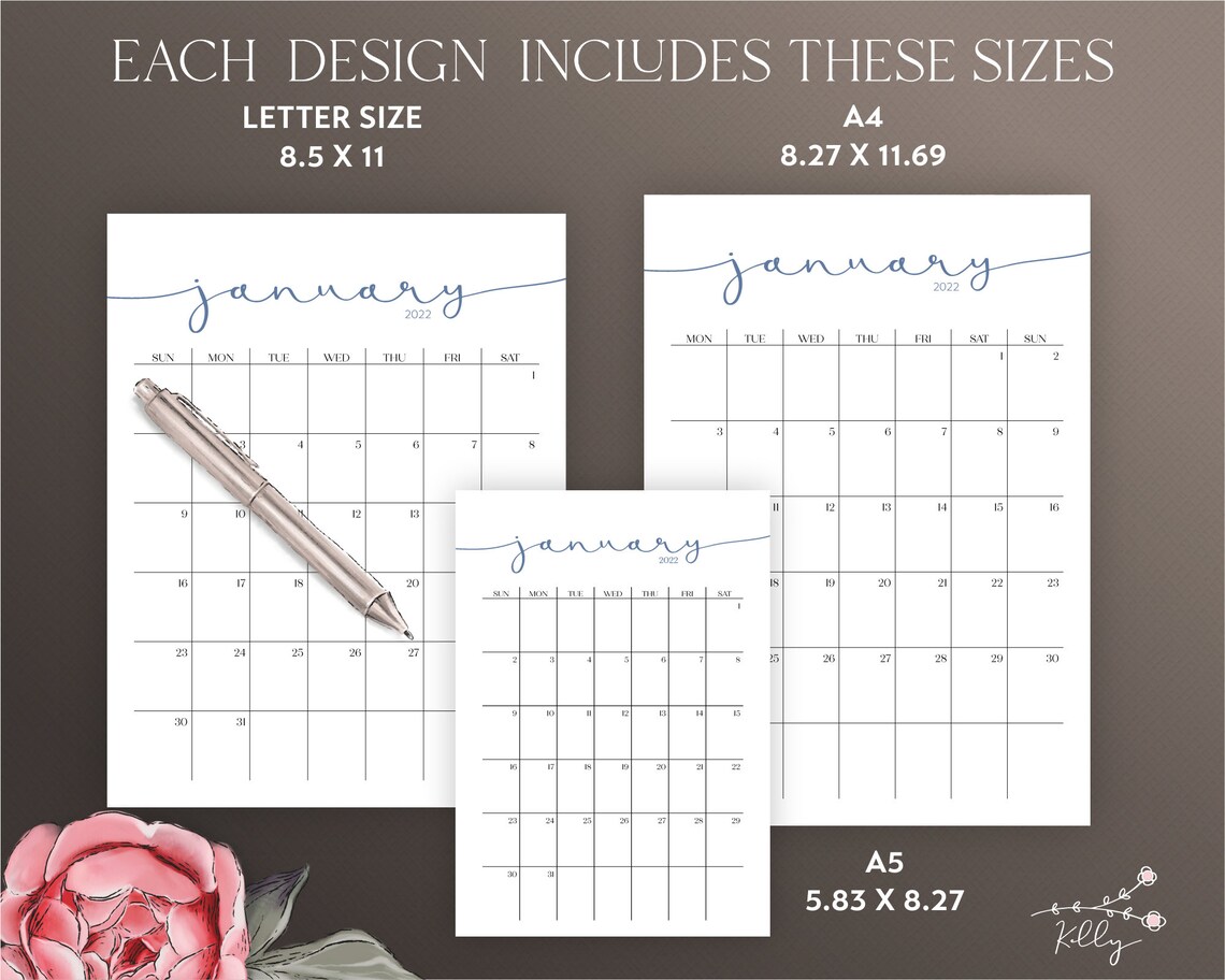 2021 2022 calendar bundle printable editable portrait etsy