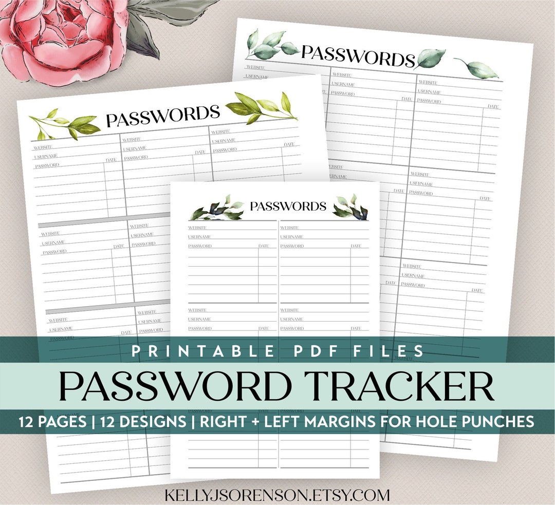 Printable Password Tracker Bundle Includes 12 Botanical Designs in ...