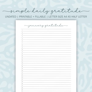Tägliche Dankbarkeit Printable Ausfüllbares PDF One Line Per Day Monthly Journal A4 A5 Letter Halbe Größe