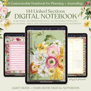 Digital Notebook | 144 Sections | 40+ Templates, Trackers, and Checklists | iPad Journal | Hyperlinked PDF