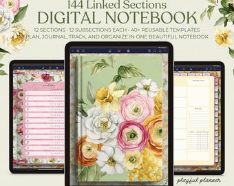 Digital Notebook | 144 Sections | 40+ Templates, Trackers, and Checklists | iPad Journal | Hyperlinked PDF