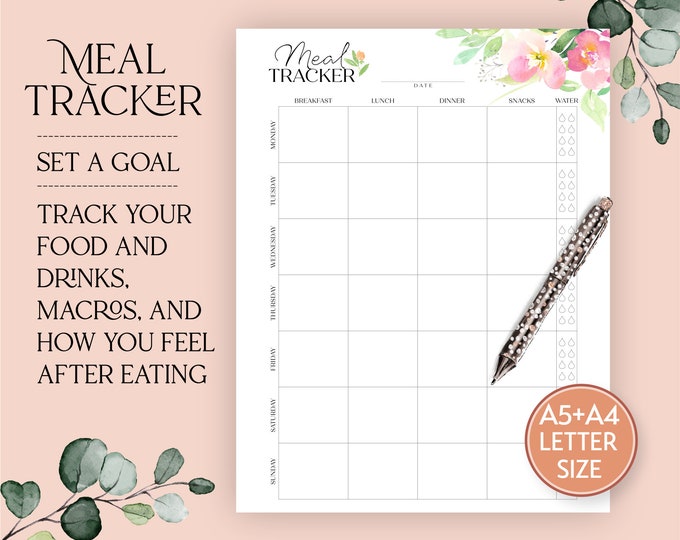 Printable Meal Tracker Planner Insert includes in sizes A5 A4 & Letter