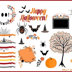 Halloween Clipart of Spiders, Bats & Witches' Hats Instant Download includes vector files image 2