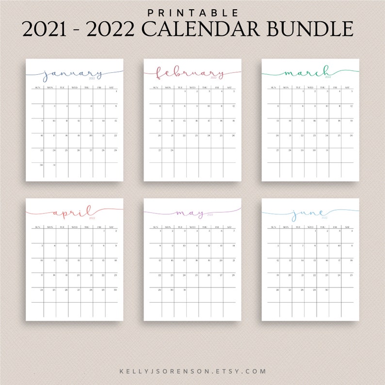 2021 2022 calendar bundle printable editable portrait etsy