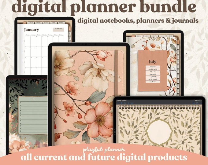 Digital Planner Lifetime Bundle | A-Z Notebooks | Daily Journal | Undated + Dated Planners | Portrait and Landscape Covers | Stickers