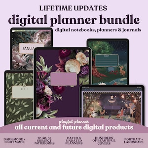 Digital Planner Lifetime Bundle Daily Journal Dated Undated Planners A-Z Notebooks Portrait and Landscape Covers Stickers image 1