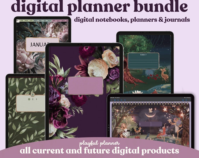 Digital Planner Lifetime Bundle | Daily Journal | Dated + Undated Planners | A-Z Notebooks | Portrait and Landscape Covers | Stickers