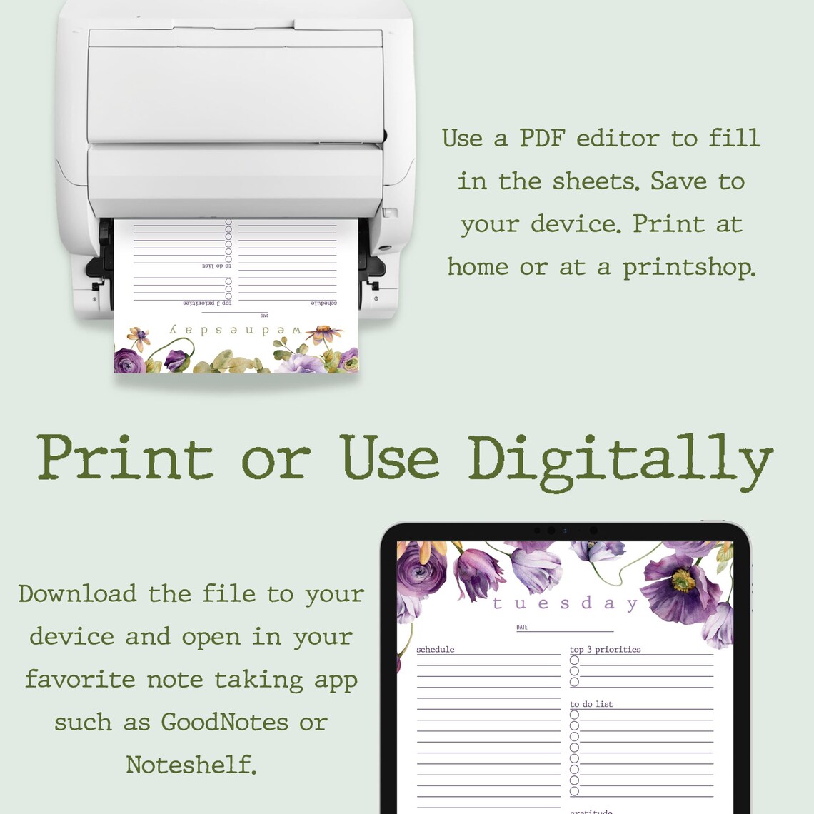 Purple Daily Planner Printable: Fillable PDF, A4 A5 Letter Sizes ...