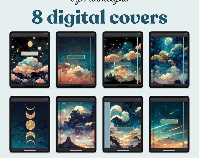 8 Cosmic Moonlight Digital Covers for Planners, Notebooks, or Journals | BMDC1